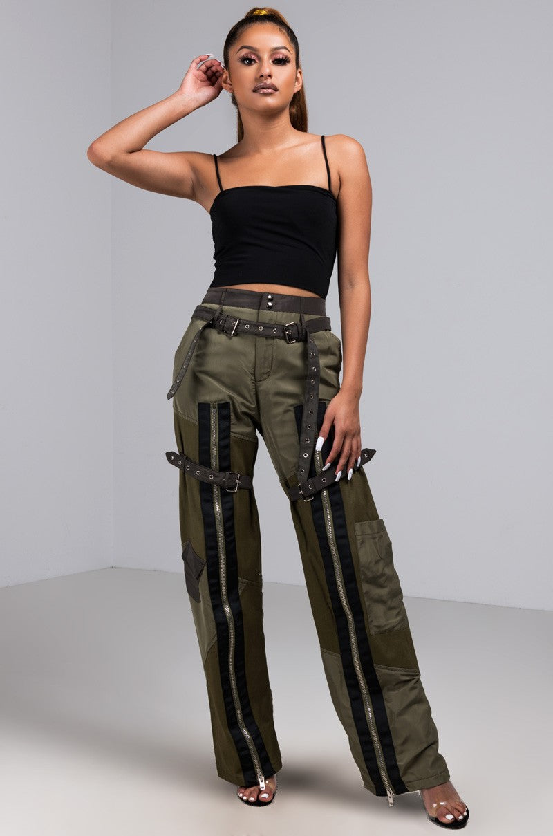 Laura Beltt me down Pants-Olive